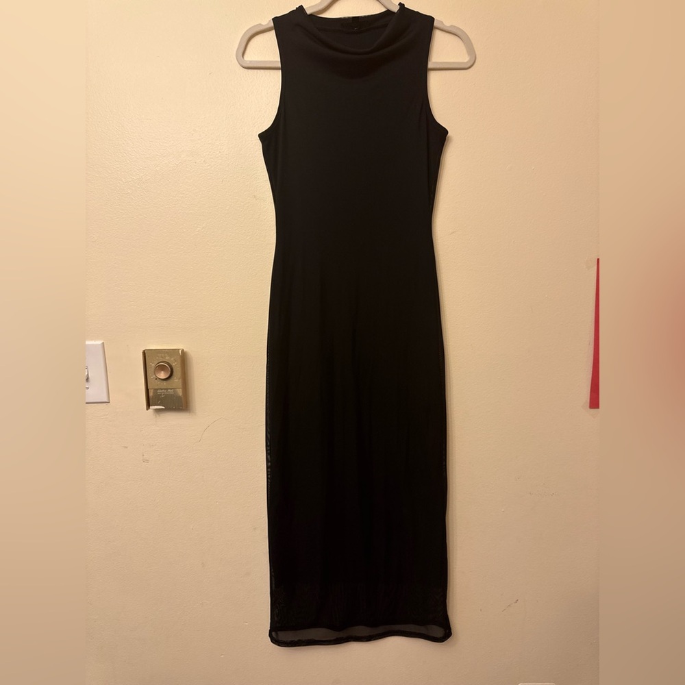 See You Monday Black Halter Sheath Maxi Dress